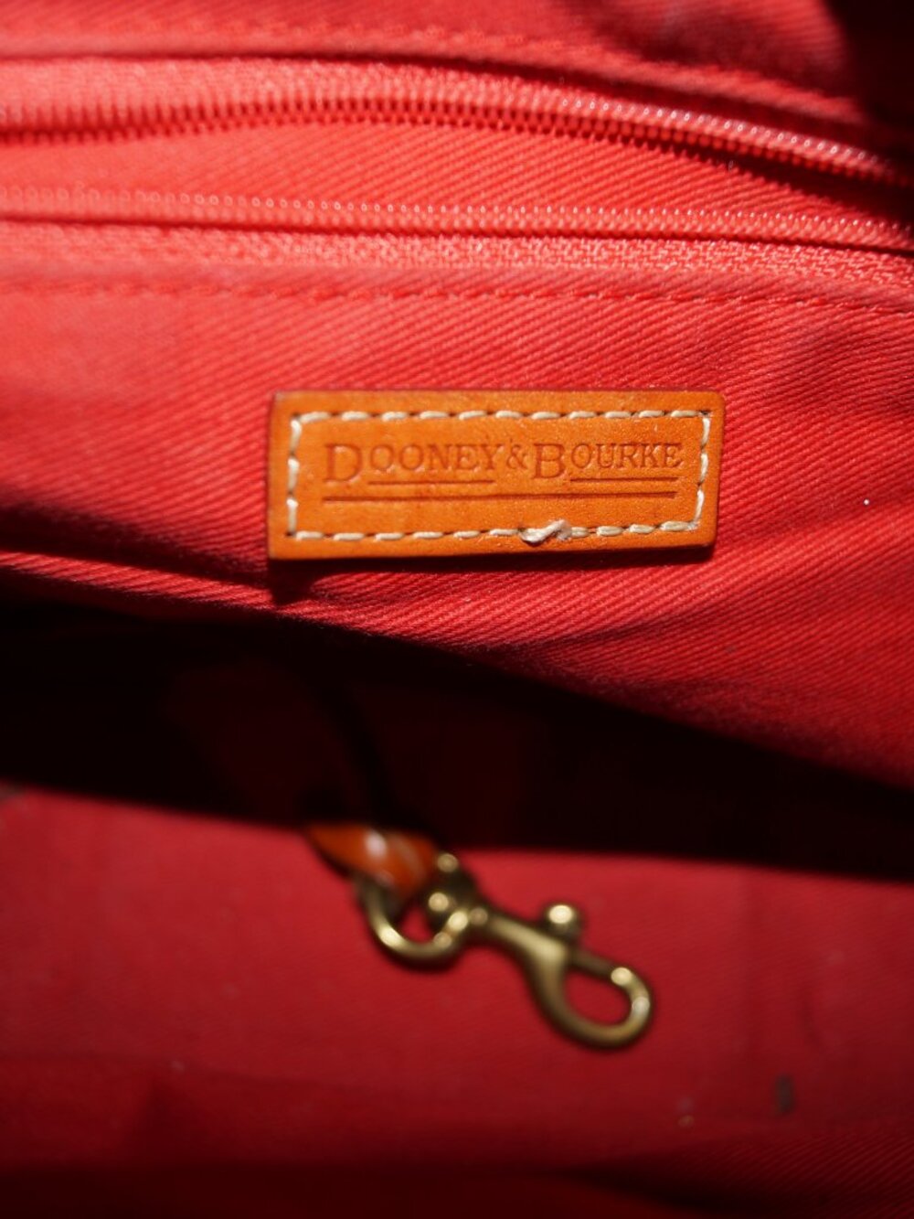 Dooney & Bourke Denim Handbag Blue Brown Leather Large Purse Monogram Medallion - Picture 8 of 12